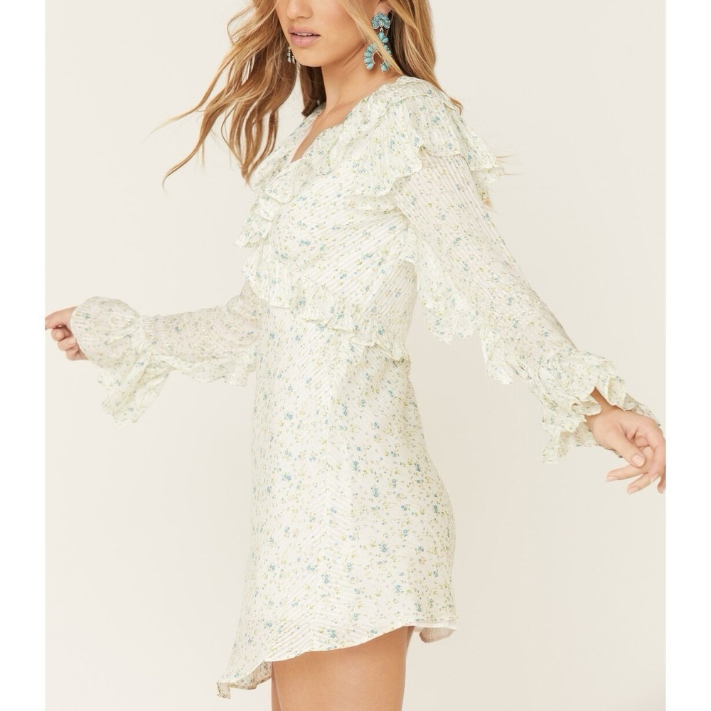 FREE‎ PEOPLE  Women's Sweetest Thing Long Sleeve Minidress Size 2 Ivory Combo - Picture 2 of 9
